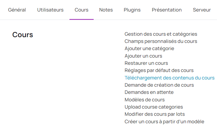 administration site cours moodle