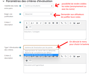 parametres criteres evaluation par pairs plugin moodle