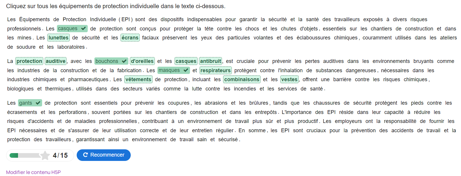 activite mark words h5p moodle