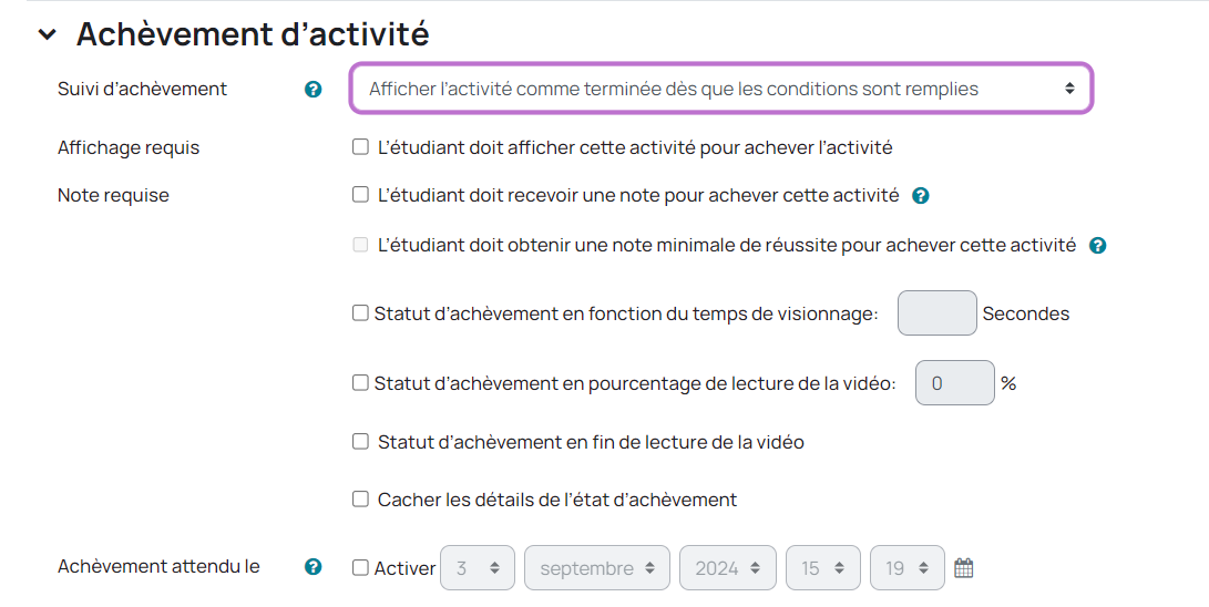 Capture achèvement d'activités dans Video Time sur Moodle