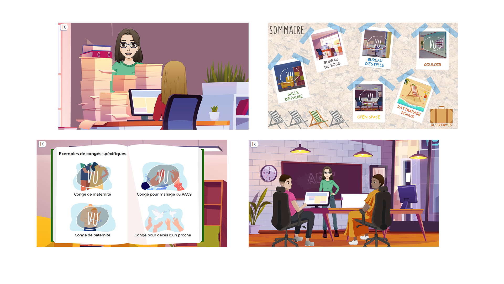 captures d'écran d'un module e-learning sur les congés payés